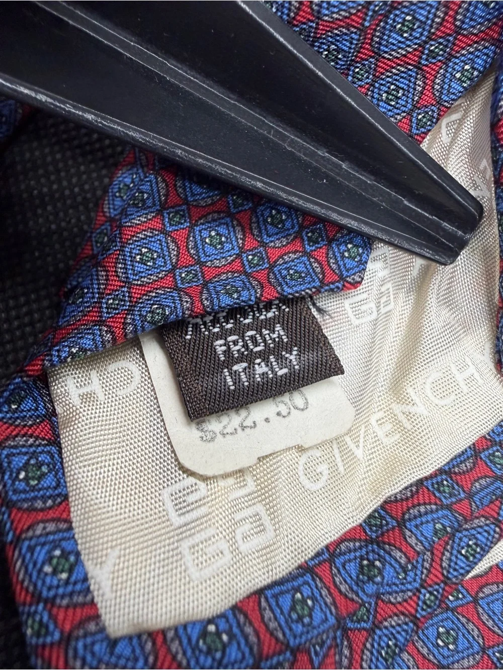 ⁠Givenchy Monsieur Silk Tie Red Blue Geometric Pattern Designer Necktie